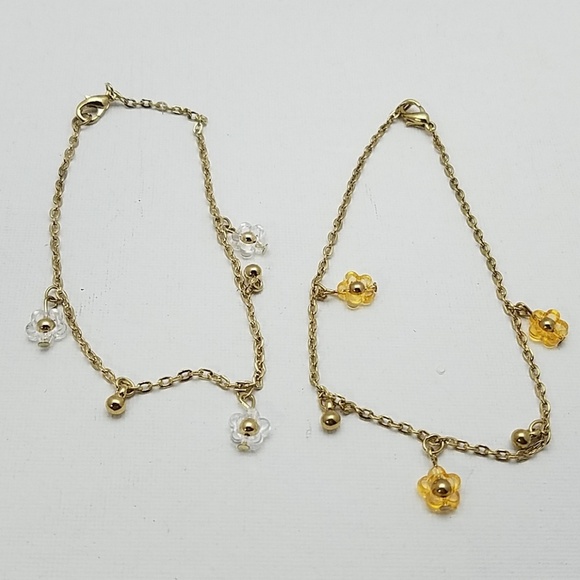 Gold Tone Ankle Or Wrist Bracelet 9" Flower - Picture 1 of 3